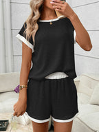 Contrast Trim Short Sleeve Top Shorts Set (8)