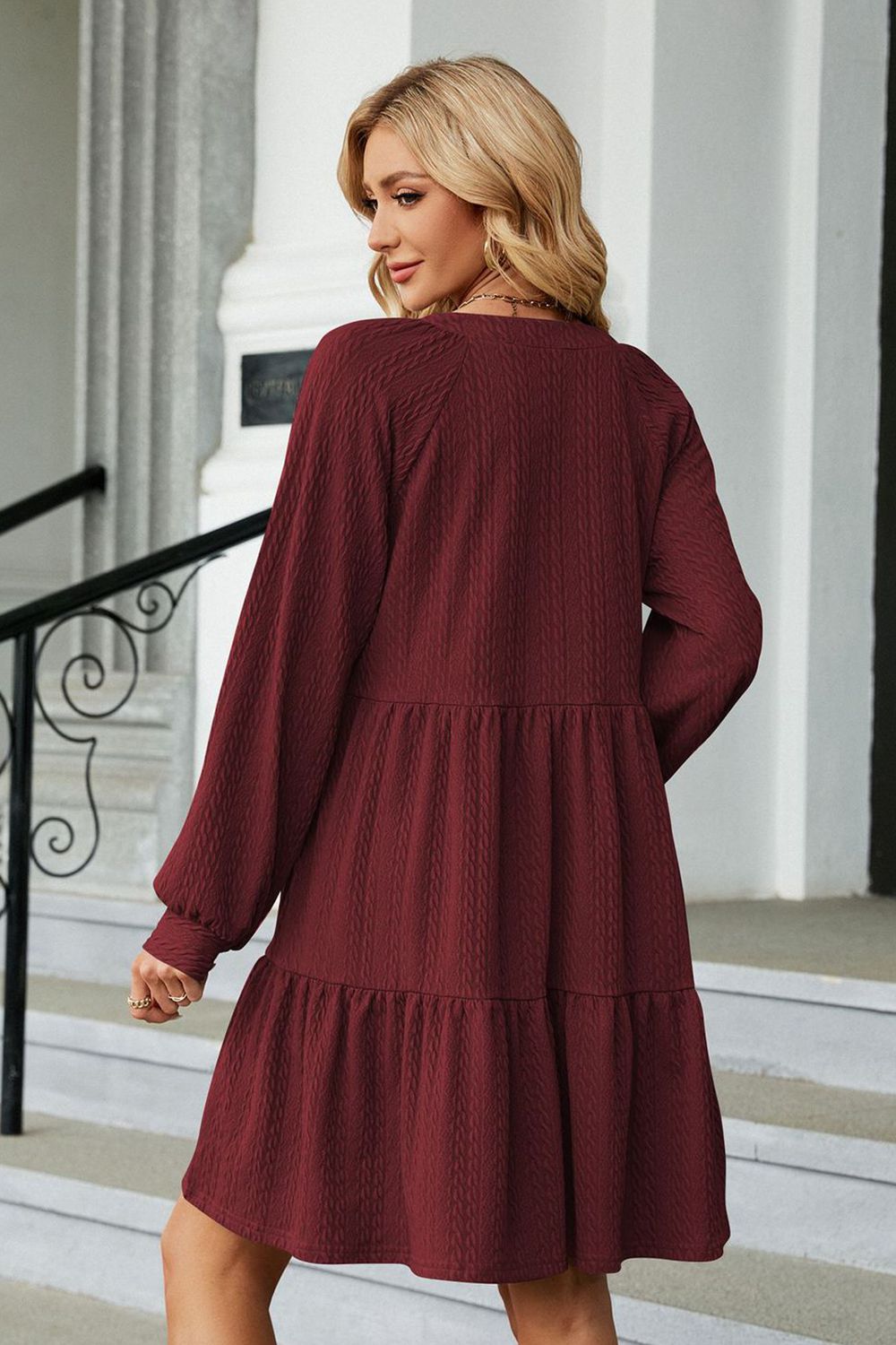 Notched Neck Long Sleeve Mini Dress (12)