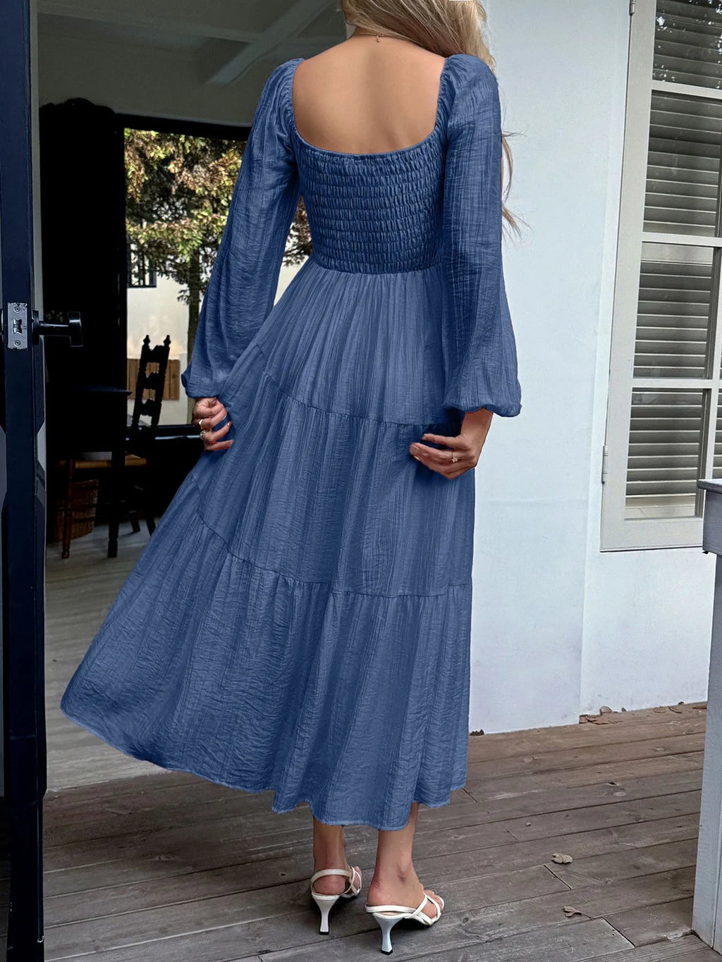 Tiered Balloon Sleeve Midi Dress (9)