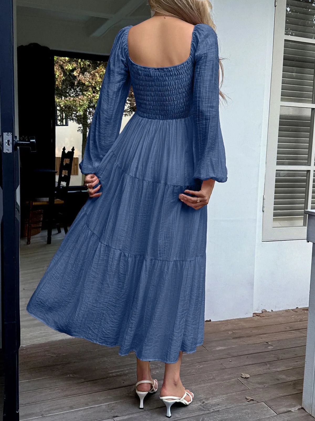 Tiered Balloon Sleeve Midi Dress (9)