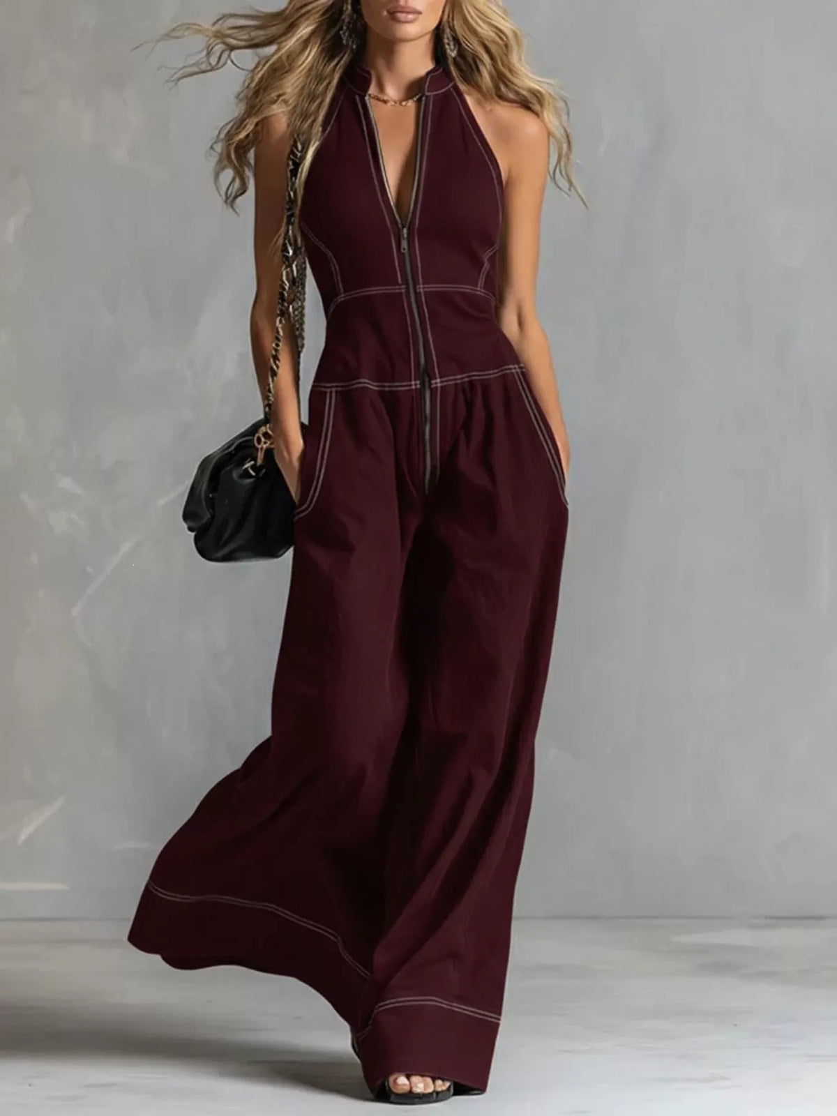 Zip Front Sleeveless Wide Leg Jumpsuit (6)