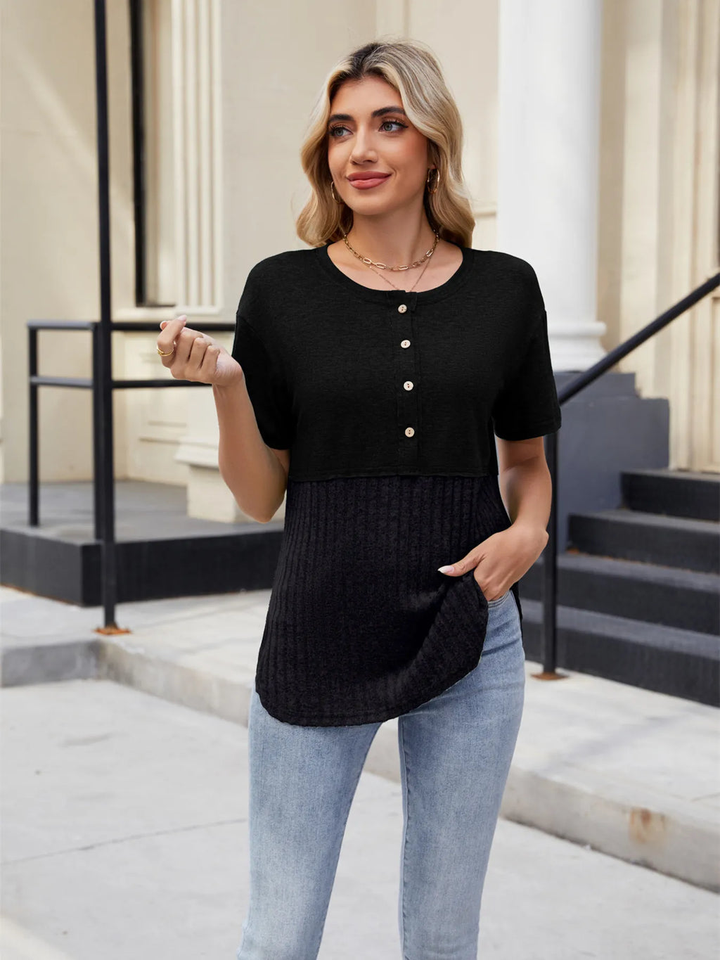 Two-tone Short Sleeve Top (17)