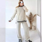 Contrast Trim Round Neck Top Pants Sweater Set (9)