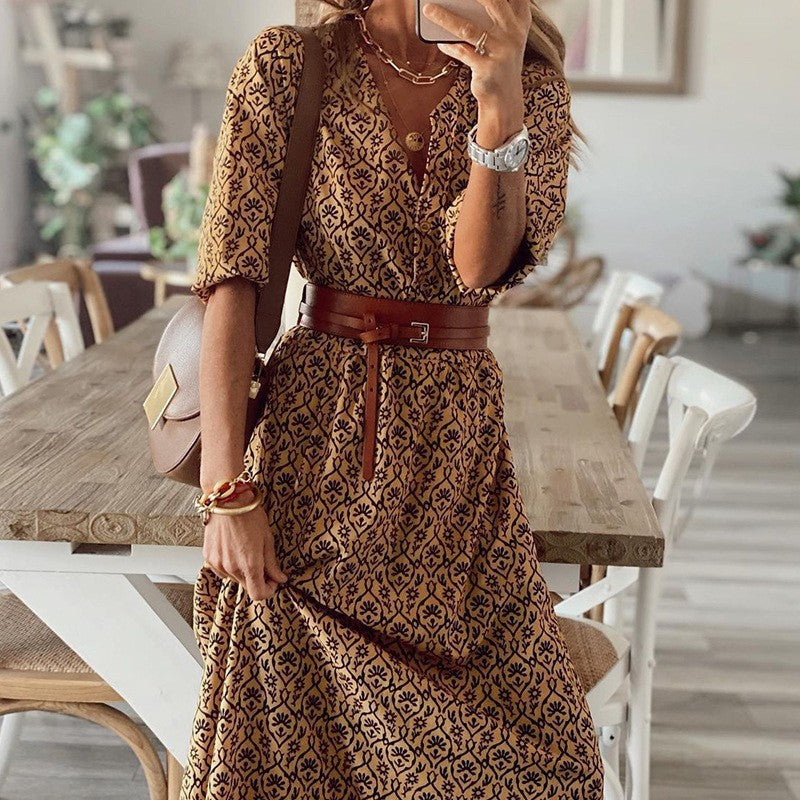 Half Collar Printed Bohemian A-line Skirt photo 1