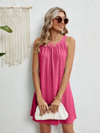 Eyelet Round Neck Sleeveless Dress