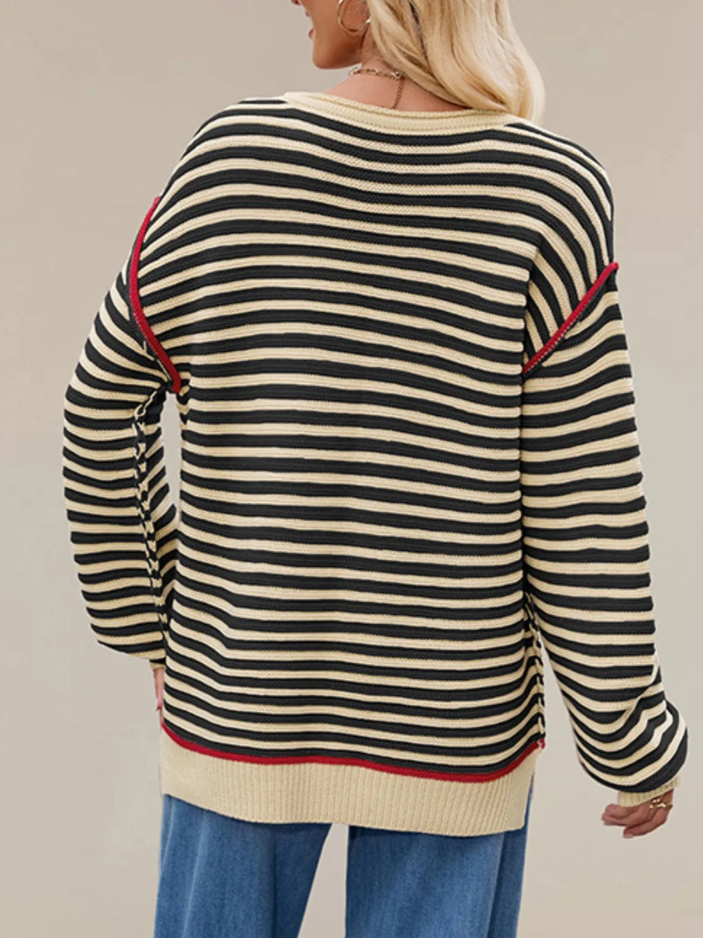 Slit Striped Oversized Sweater (9)