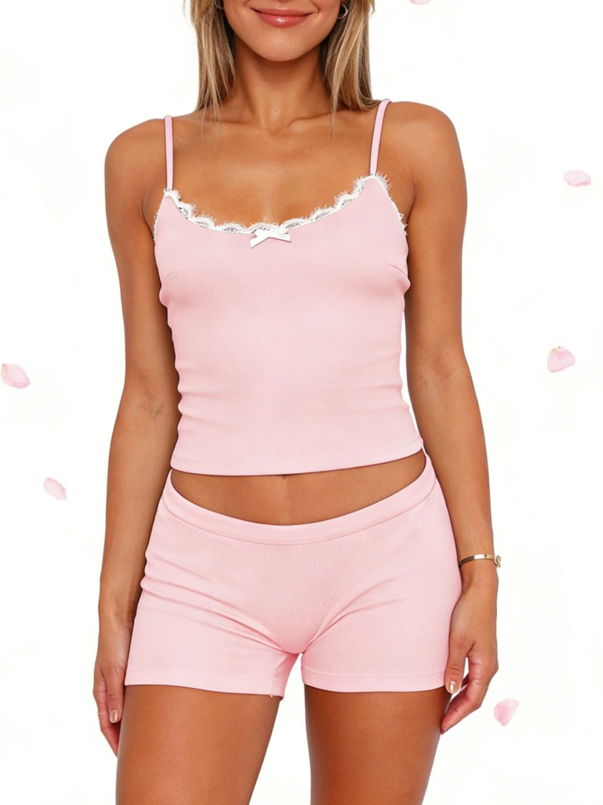 Contrast Trim Cami Shorts Set (3)