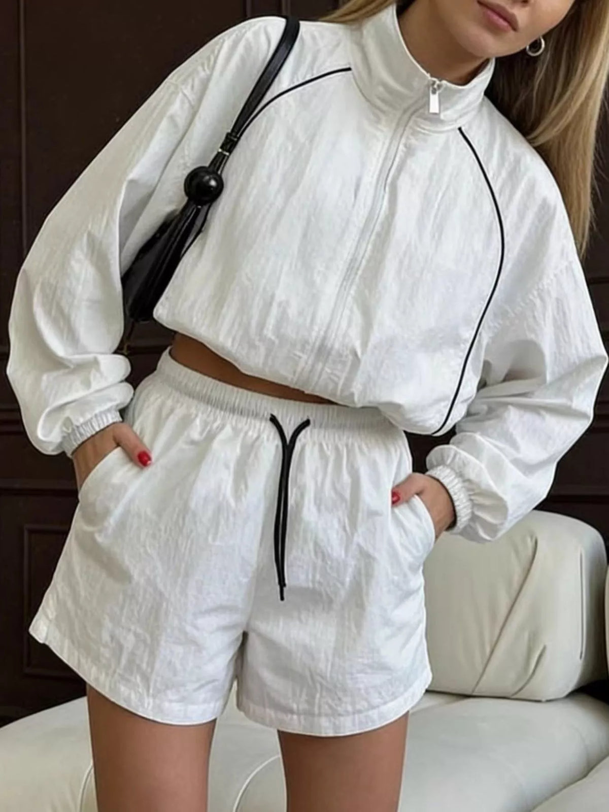 Zip-up Jacket Shorts Two-piece Set (5)