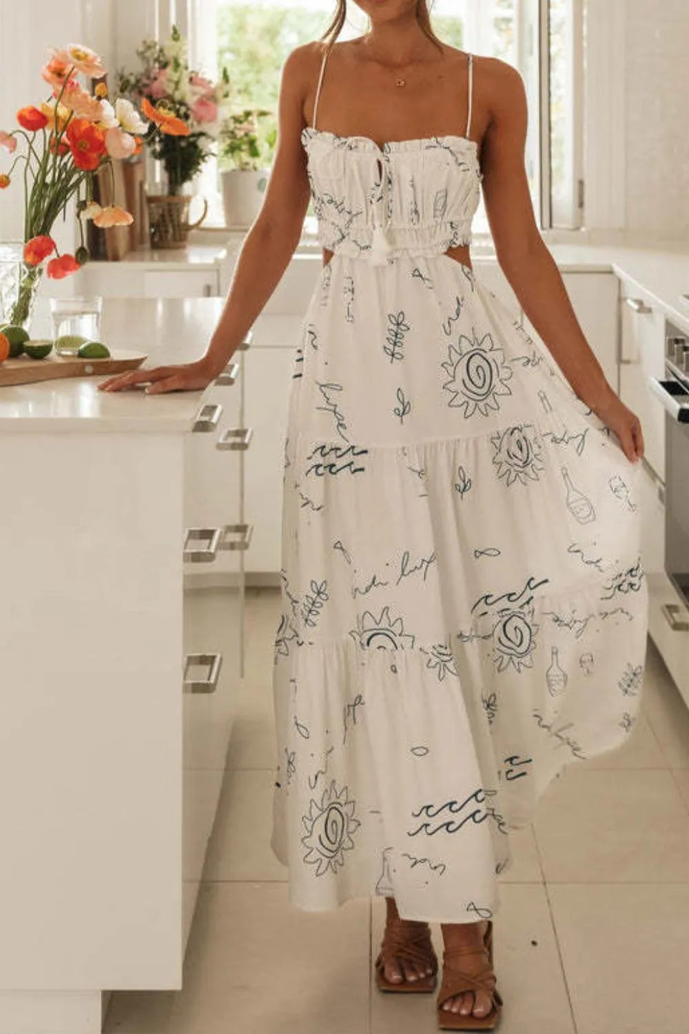 Cutout Printed Sleeveless Midi Cami Dress (8)