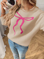 Bow Round Neck Long Sleeve Sweater (13)