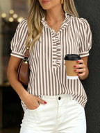 Frill Striped Puff Sleeve Blouse (2)