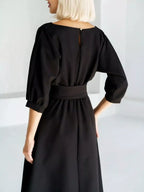 Elegant Belted Waist Midi Dress (6)