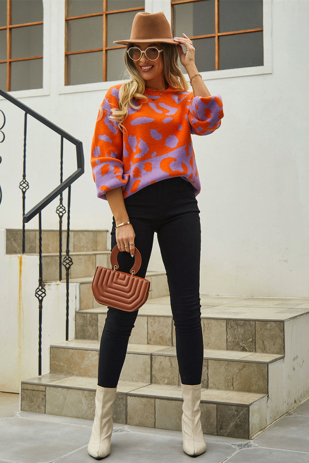 Woven Right Leopard Round Neck Dropped Shoulder Sweater (11)