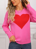 Valentine's Day Heart Round Neck Dropped Shoulder Sweater (16)