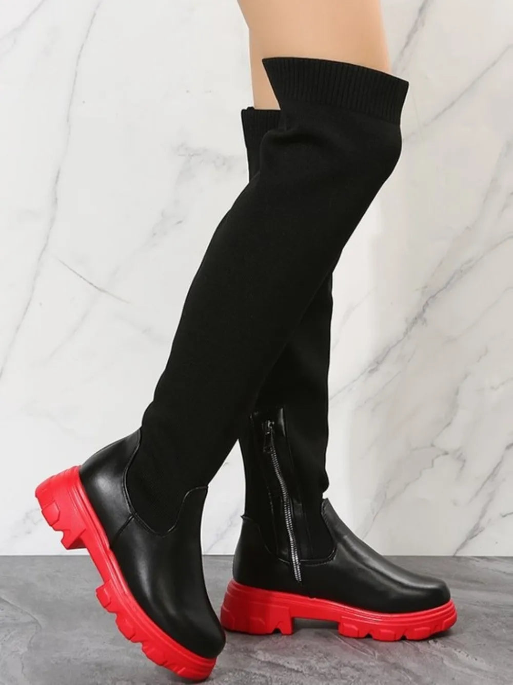 Pu Leather Round Toe Platform Boots (7)