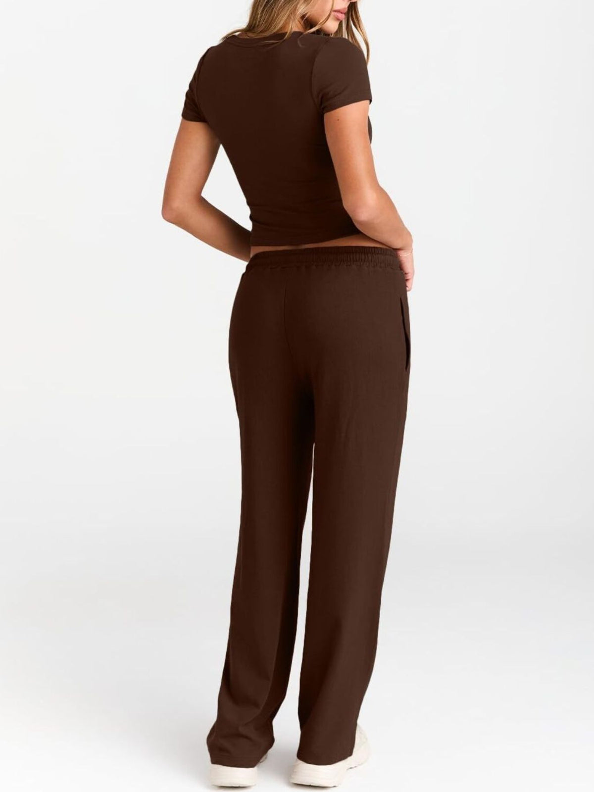Round Neck Short Sleeve Tee Pants Set (16)