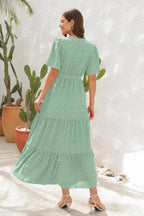 Swiss Dot Tied Surplice Short Sleeve Dress (19)