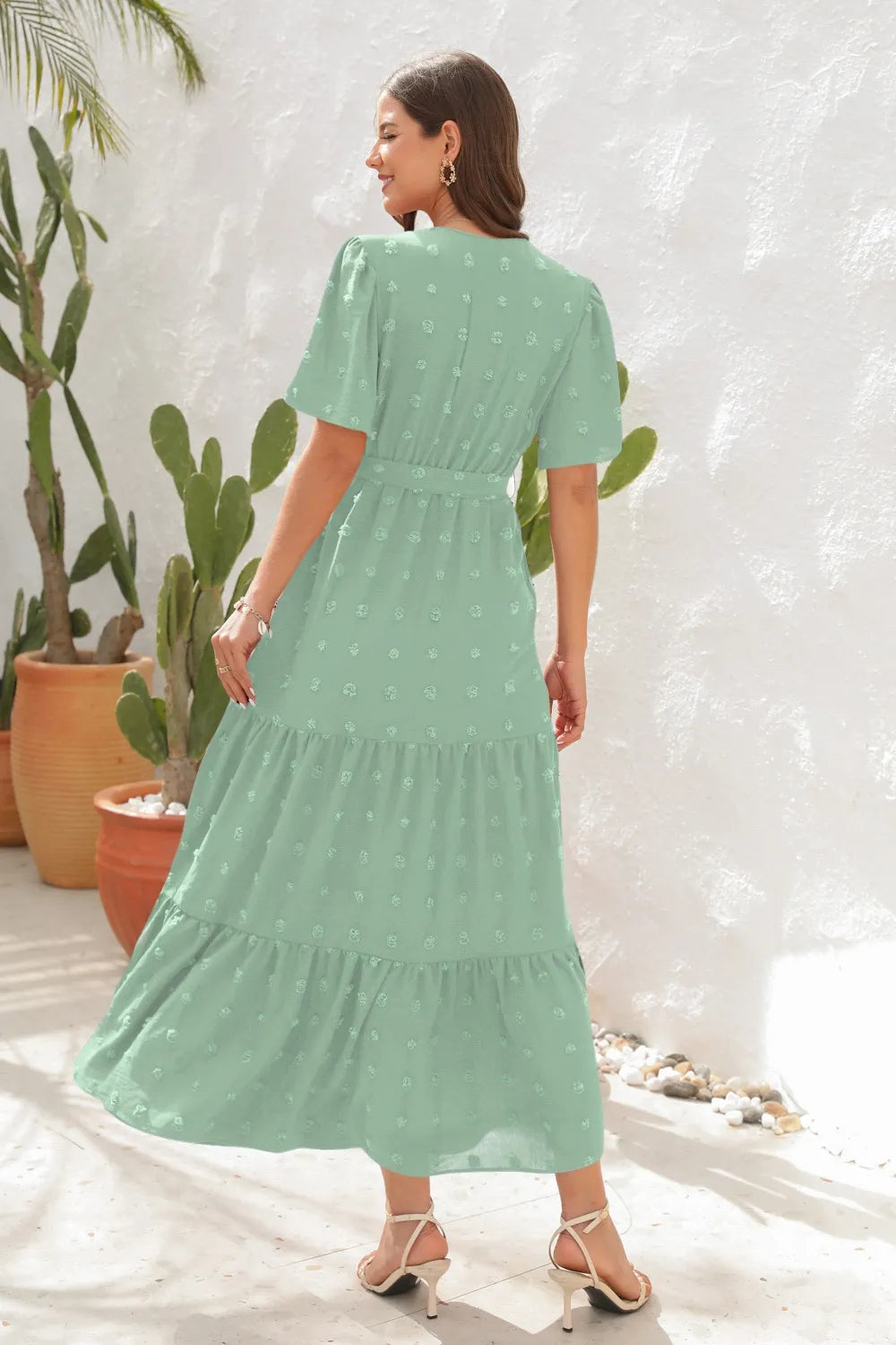 Swiss Dot Tied Surplice Short Sleeve Dress (19)
