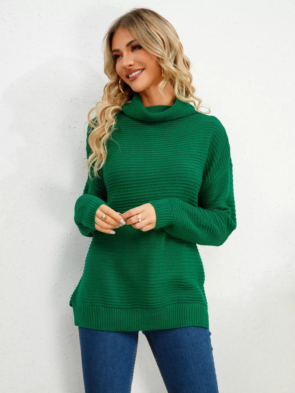 Slit Turtleneck Dropped Shoulder Sweater (6)