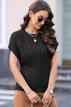 Cable-knit Round Neck Cap Sleeve Sweater (3)