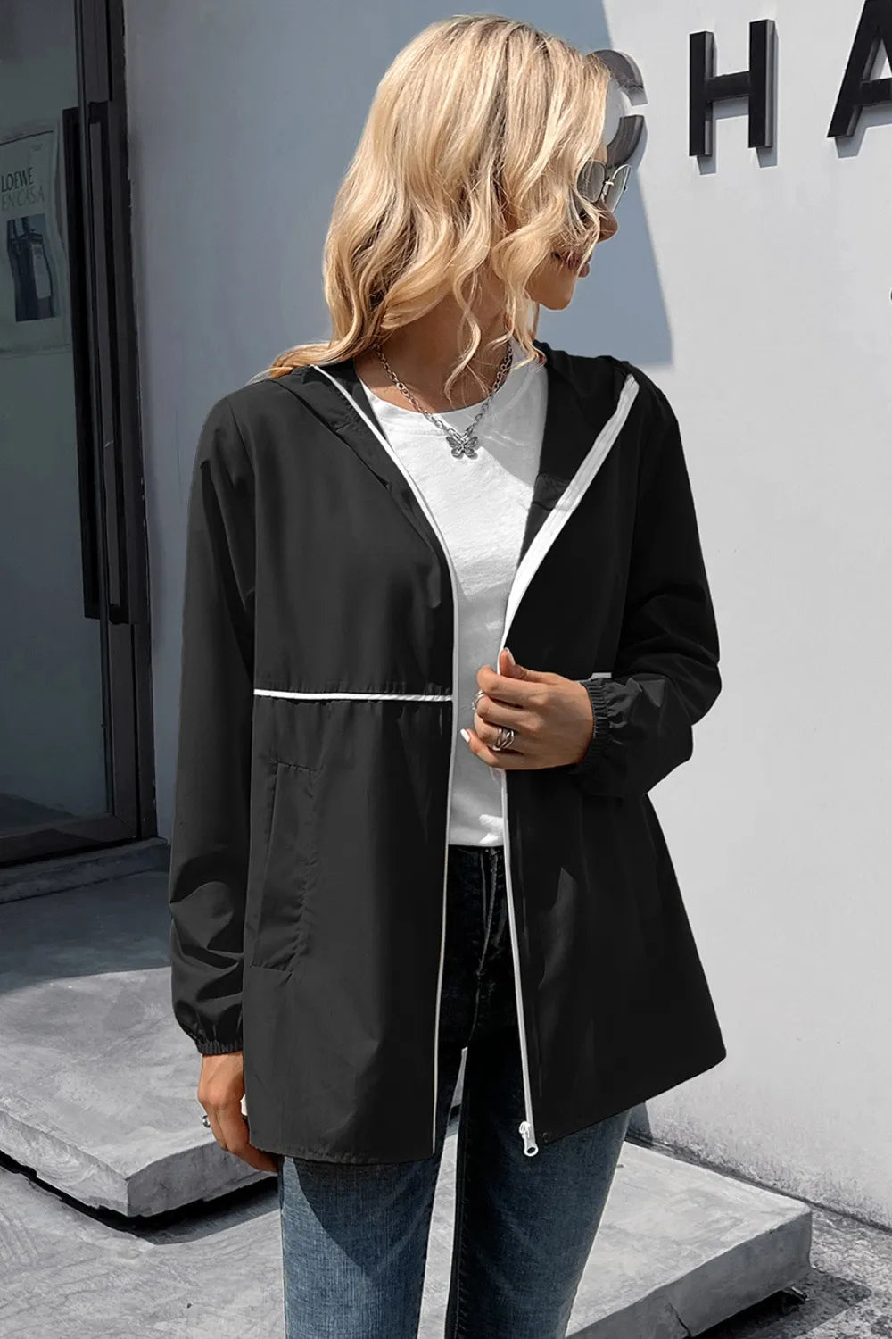 Zip Up Long Sleeve Hooded Watertight Jacket (8)