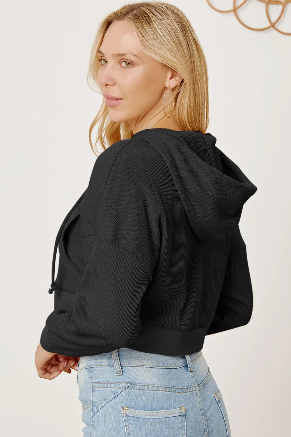 Waffle-knit Drawstring Zip Up Hoodie (19)