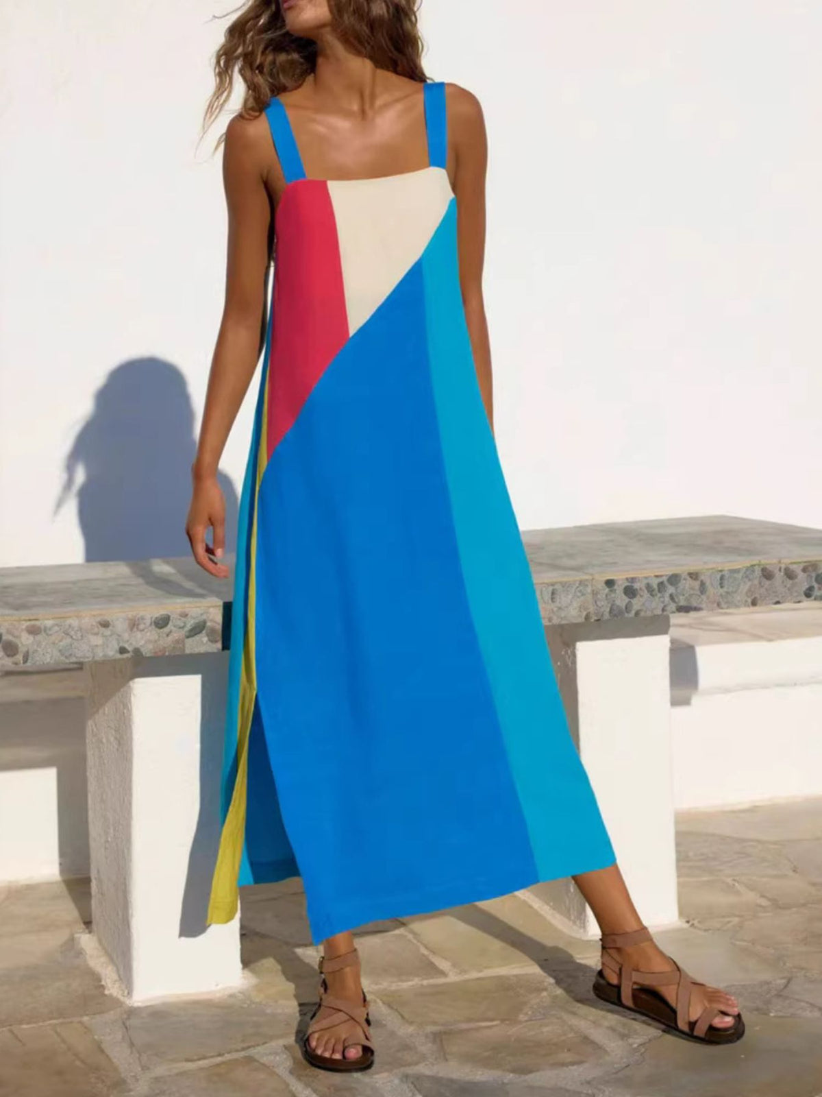 Striped Wide Strap Midi Dress (6)