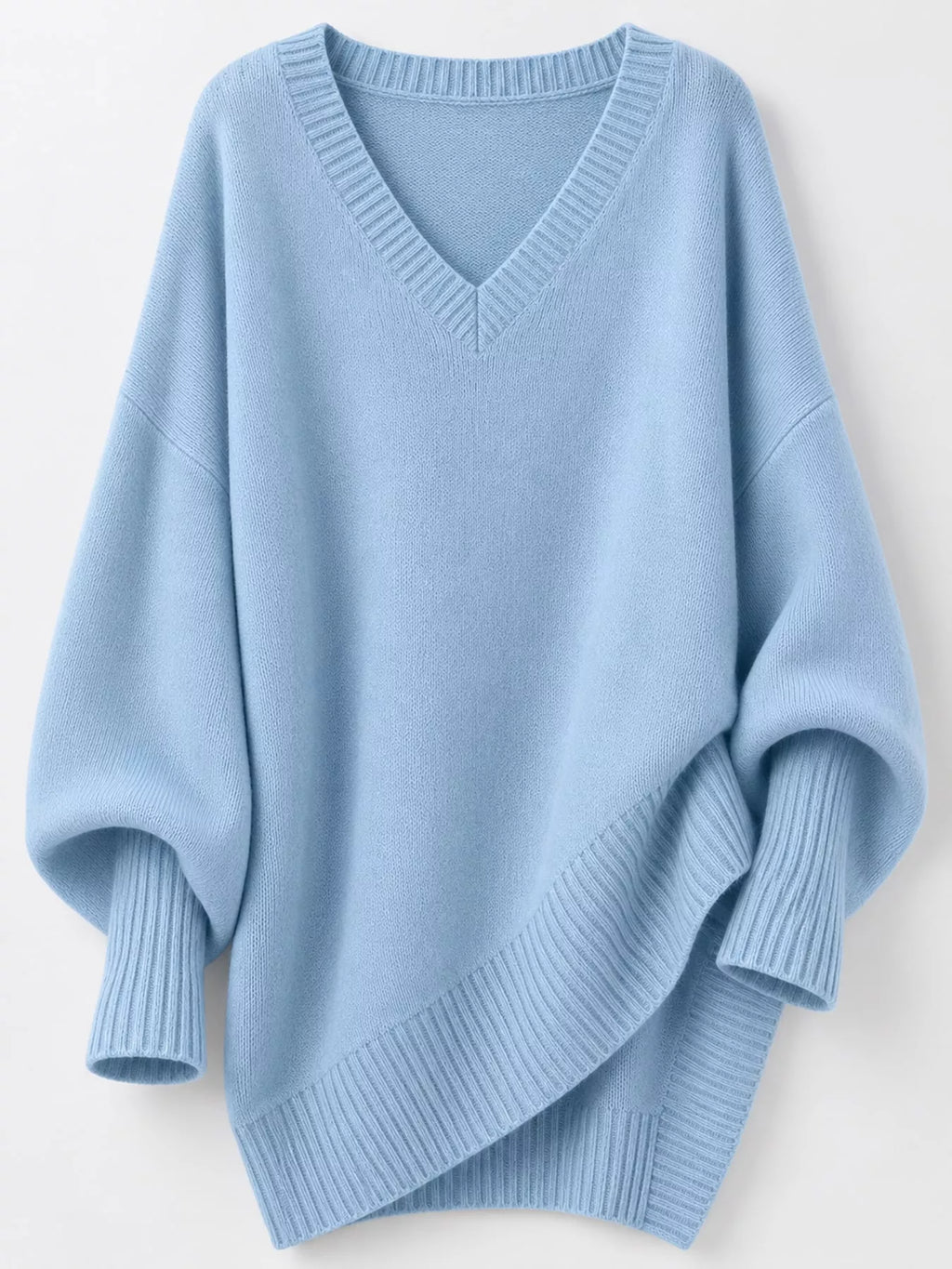 Full Size V-neck Oversized Batwing Sleeve Sweater Plus (10)
