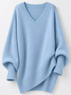 Full Size V-neck Oversized Batwing Sleeve Sweater Plus (10)
