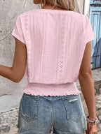 Eyelet V-neck Short Sleeve Blouse (9)
