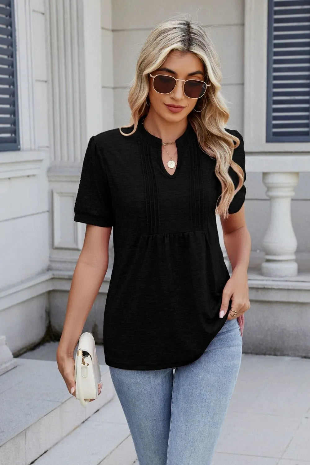 Notched Short Sleeve Top (9)