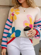 Floral Striped Crew Neck Sweater (18)