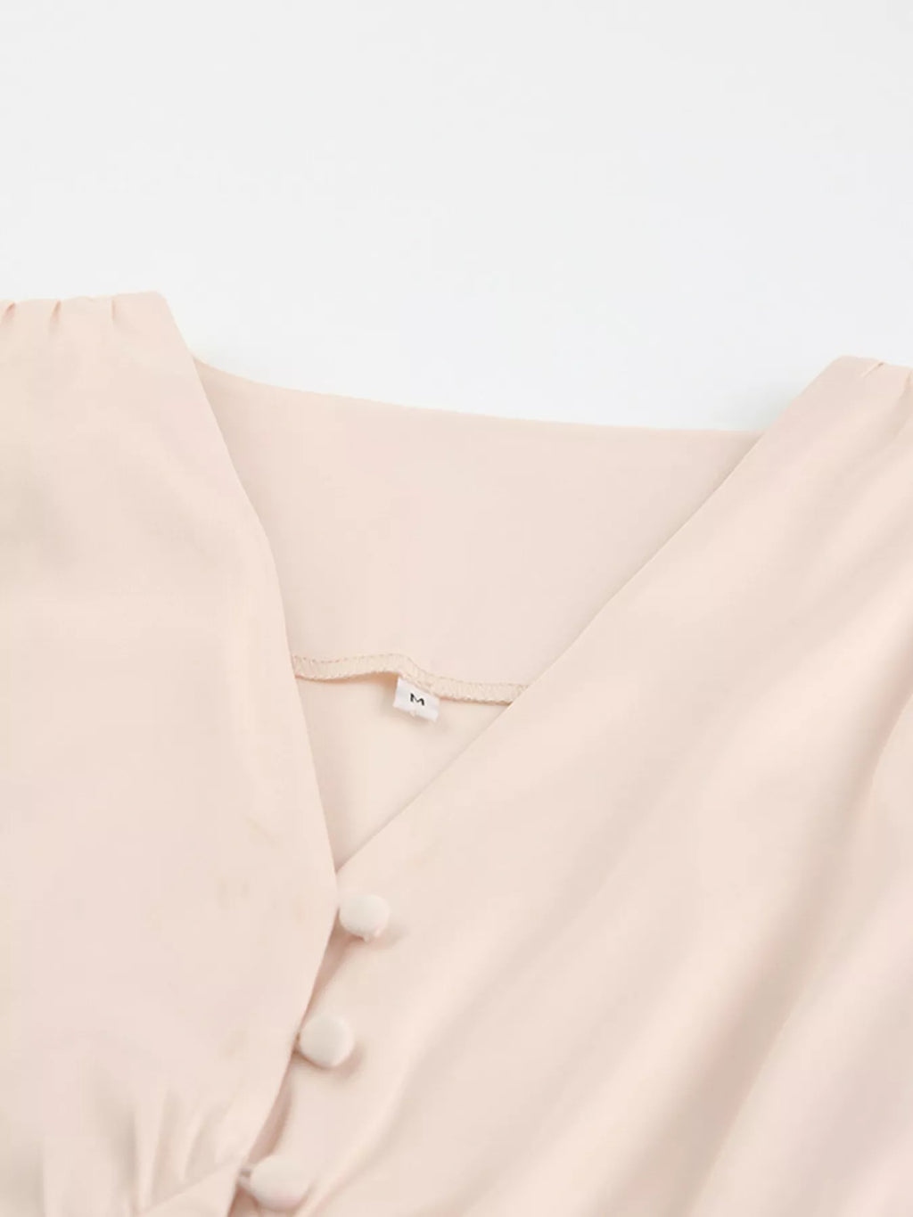 Elegant V-neck Puff Sleeve Button-down Midi Dress (7)