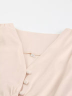 Elegant V-neck Puff Sleeve Button-down Midi Dress (7)