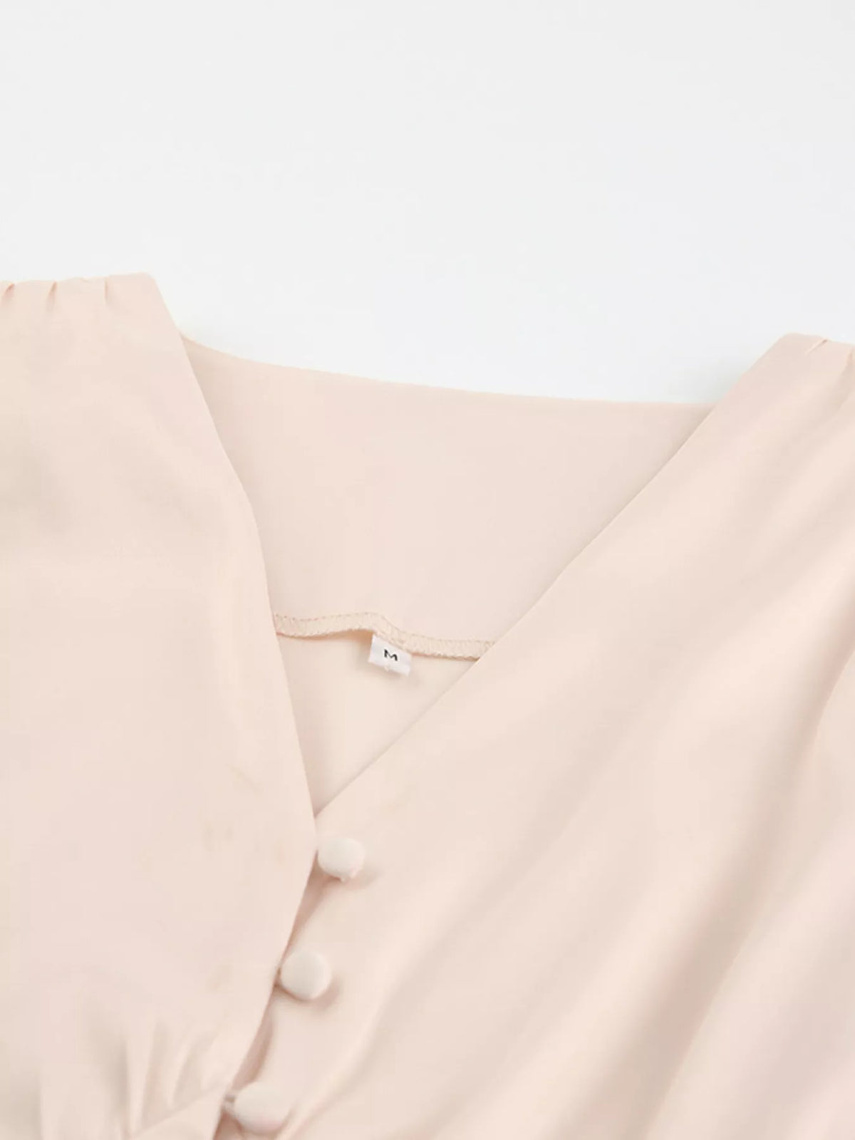 Elegant V-neck Puff Sleeve Button-down Midi Dress (7)