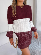 Block Cable Knit Sweater Dress Textured Pattern (6)