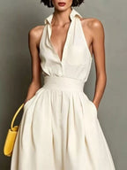 Sleeveless Collared A-line Midi Dress (2)