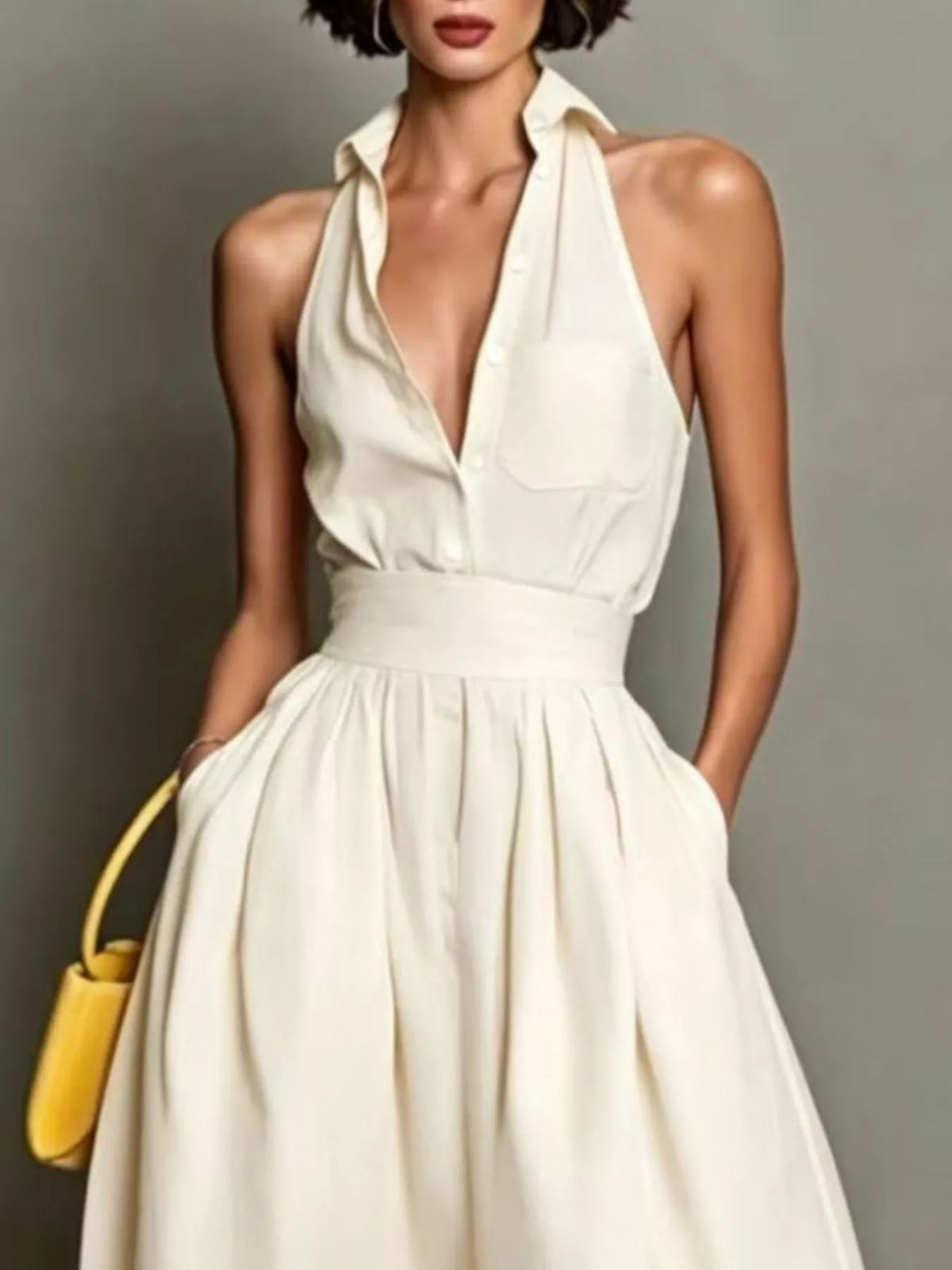 Sleeveless Collared A-line Midi Dress (2)