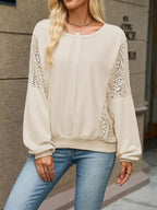 Lace Sleeve Crew Neck Sweatshirt (9)