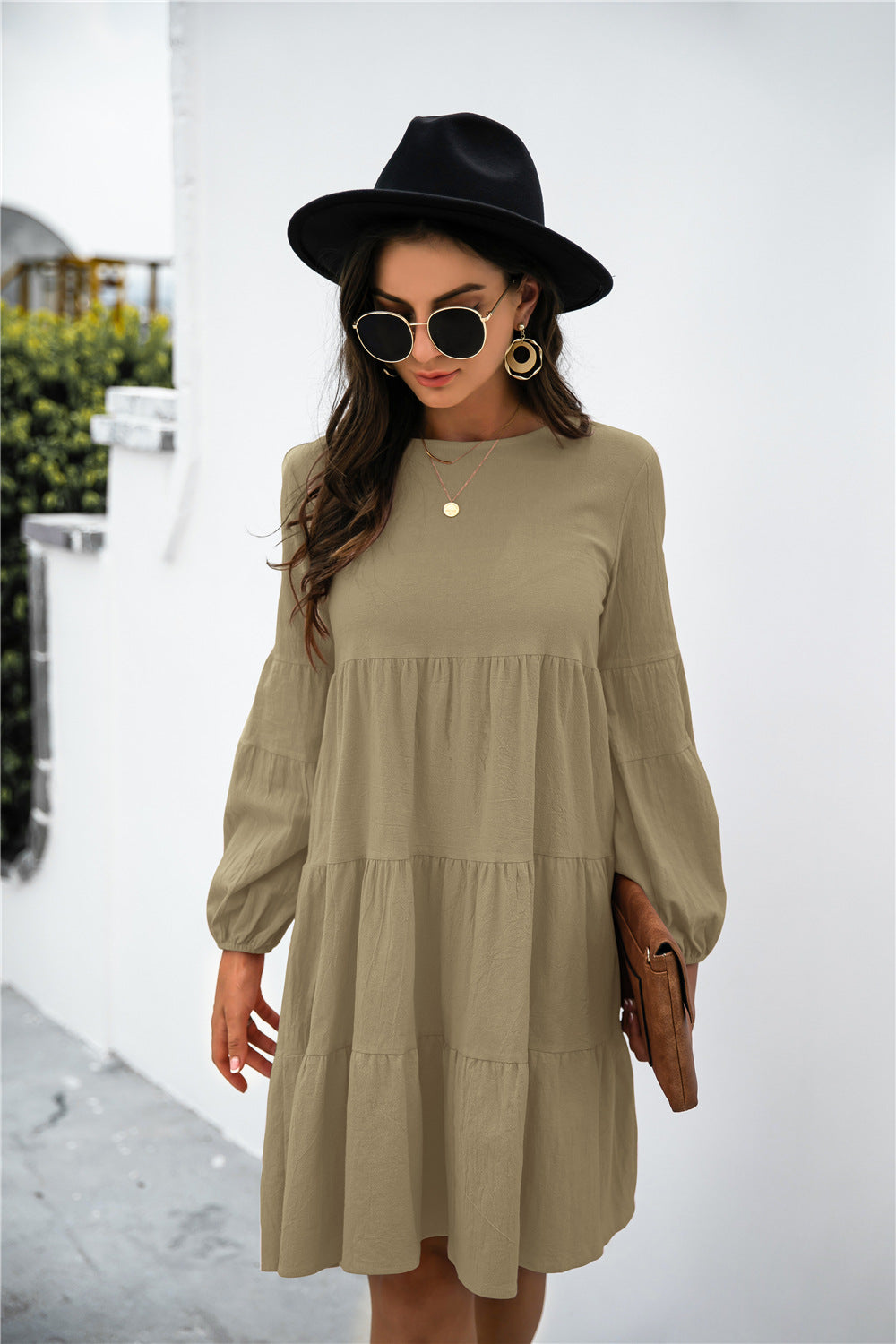 Balloon Sleeve Keyhole Tiered Dress (13)