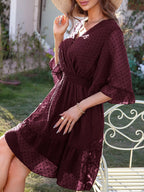 Swiss Dot Flare Sleeve Wrap Mini Dress (14)