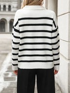 Striped Johnny Collar Long Sleeve Sweater (2)