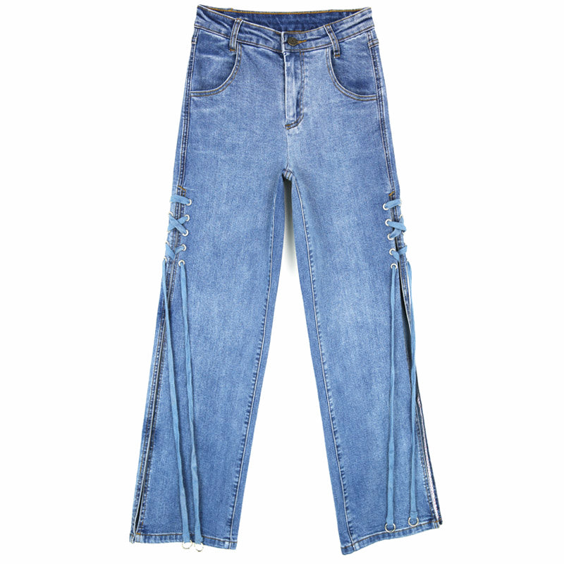 Oversized High-rise Side Wide-leg Jeans variant CJNSXZNZ01668-Blue-M|CJNSXZNZ01668-Blue-XL|CJNSXZNZ01668-Blue-L|CJNSXZNZ01668-Blue-S