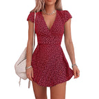 Floral V-neck Dress variant CJNSSYLY07953-Red-M|CJNSSYLY07953-Red-XXXL|CJNSSYLY07953-Red-XXL|CJNSSYLY07953-Red-4XL|CJNSSYLY07953-Red-XL|CJNSSYLY07953-Red-L|CJNSSYLY07953-Red-5XL|CJNSSYLY07953-Red-S