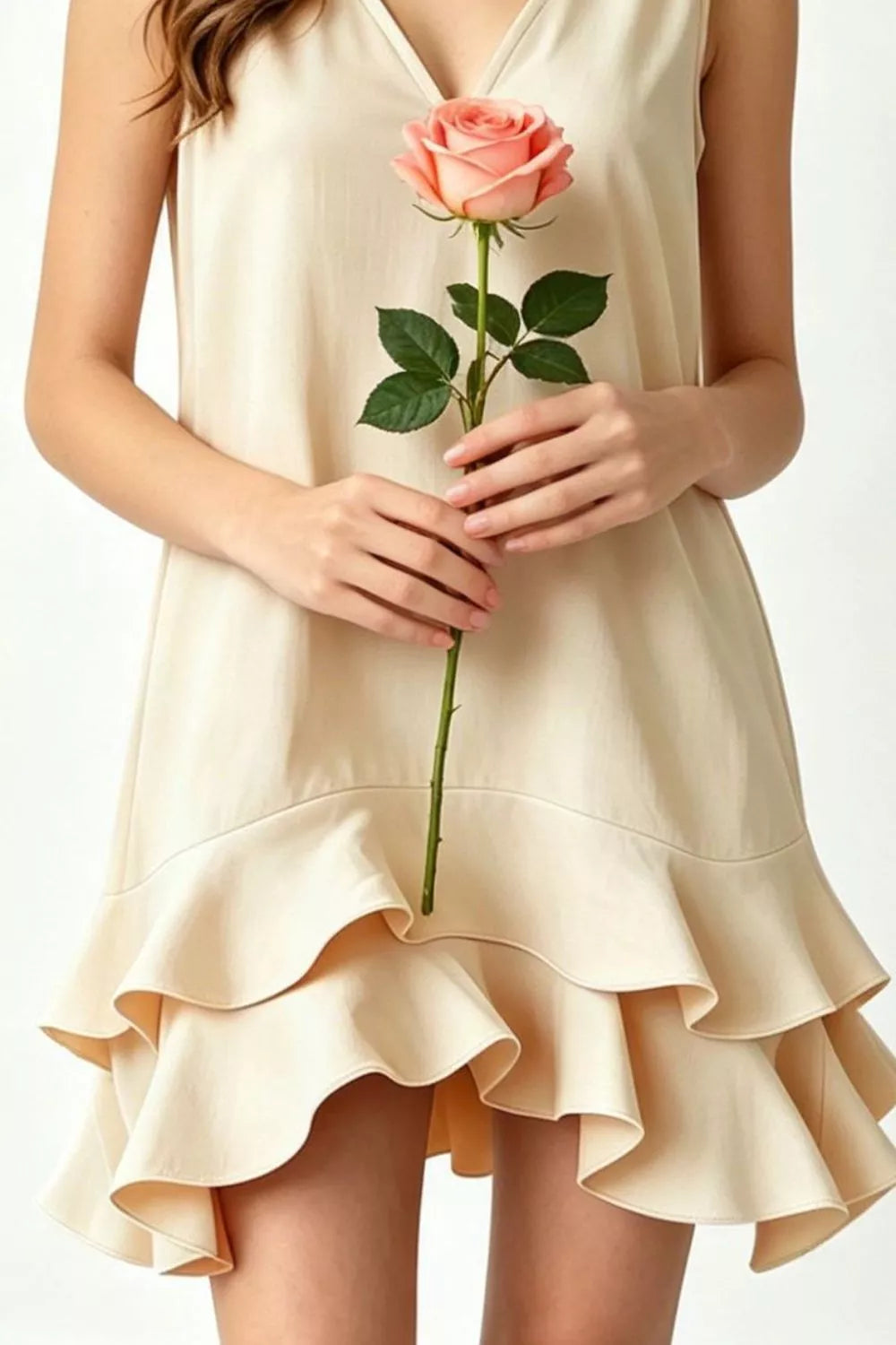 Full Size Sleeveless V-neck Ruffle Hem Mini Dress Plus (5)