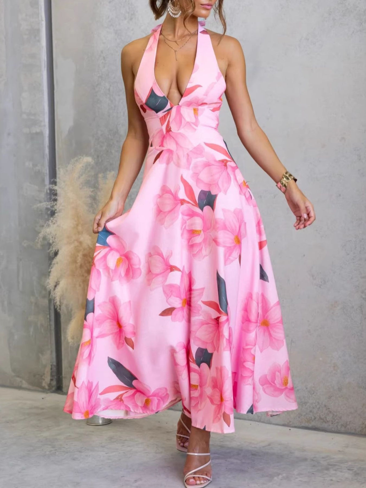 Floral Print Halter Neck Maxi Dress (9)