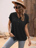 Half Button Hooded Short Sleeve Blouse (9)