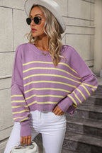 Striped Dropped Shoulder Round Neck Pullover Sweater (15)