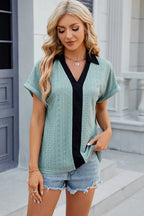 Eyelet Johnny Collar Short Sleeve T-shirt (3)