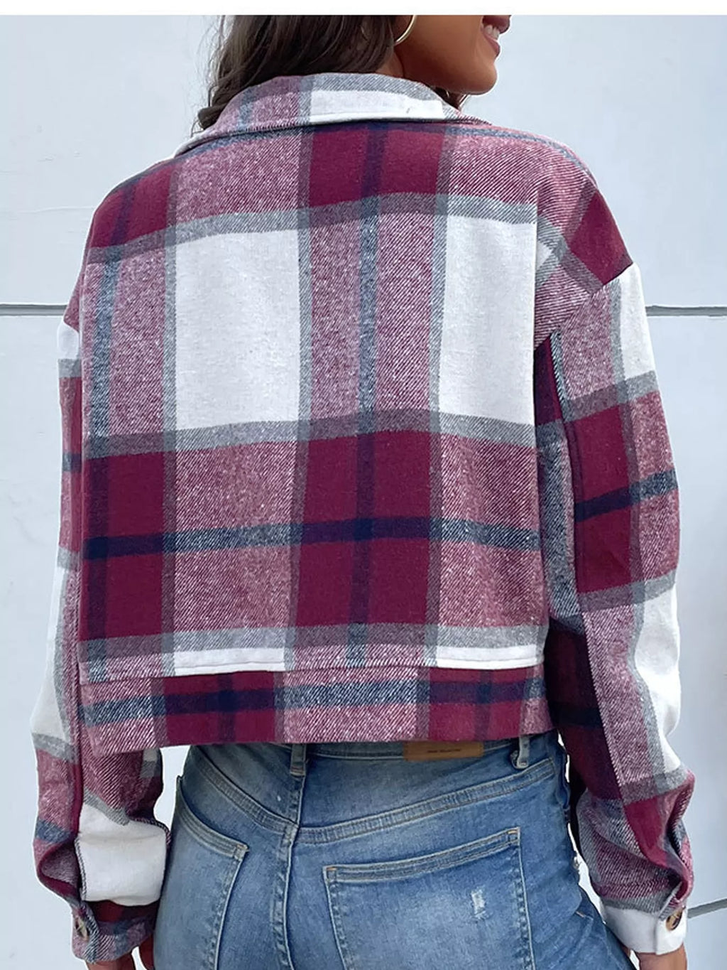 Plaid Button-front Cropped Jacket (30)